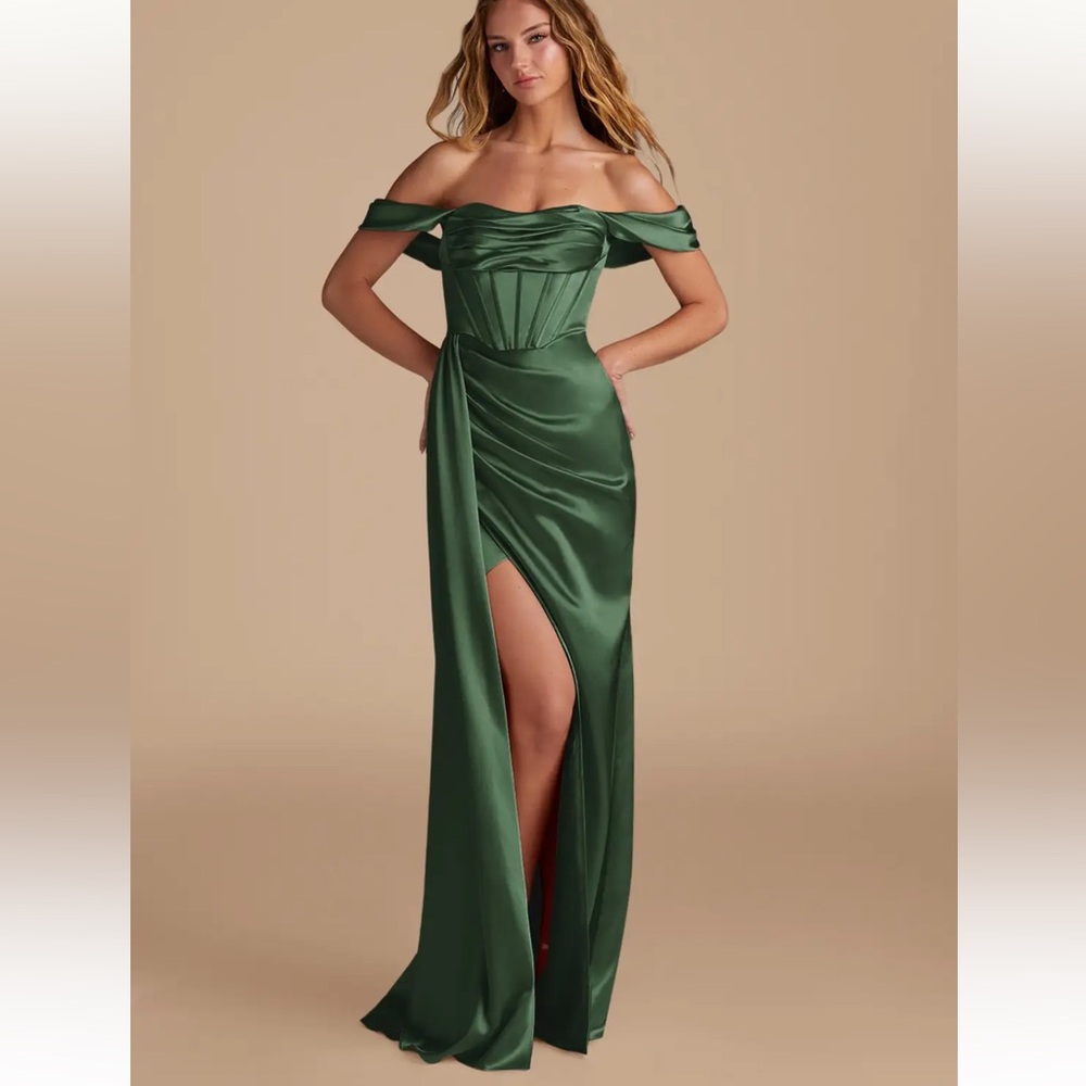 Formal Green Off-Shoulder Dress satin